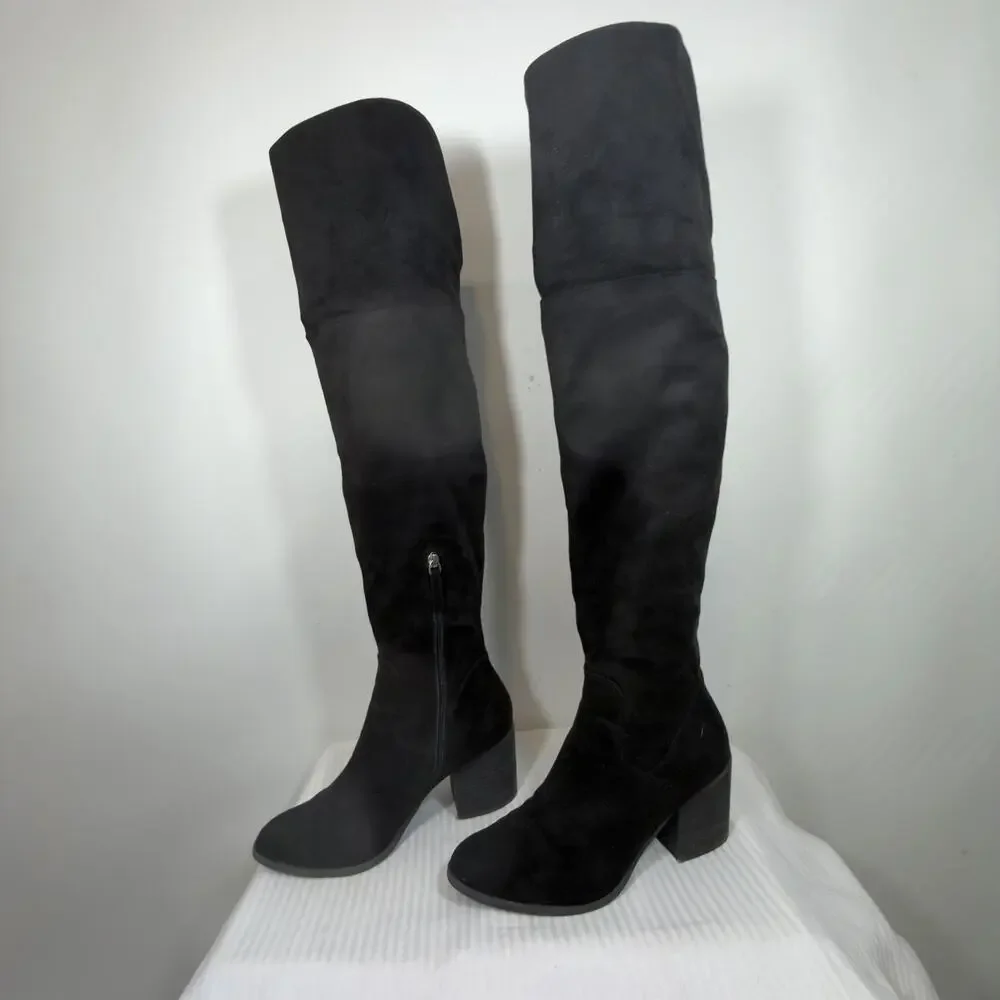 B.P. Nordstrom Black Luke Stretch Over Knee Boots Block Heel Pull On Size 9